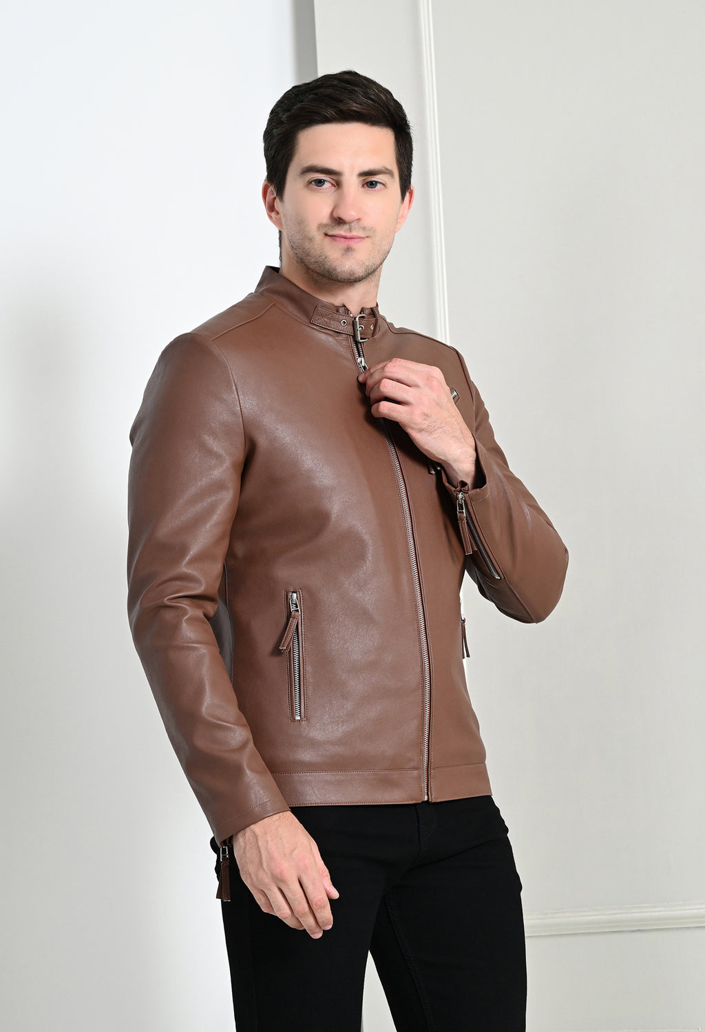 Men Leather Lightweight Tan Biker Jacket