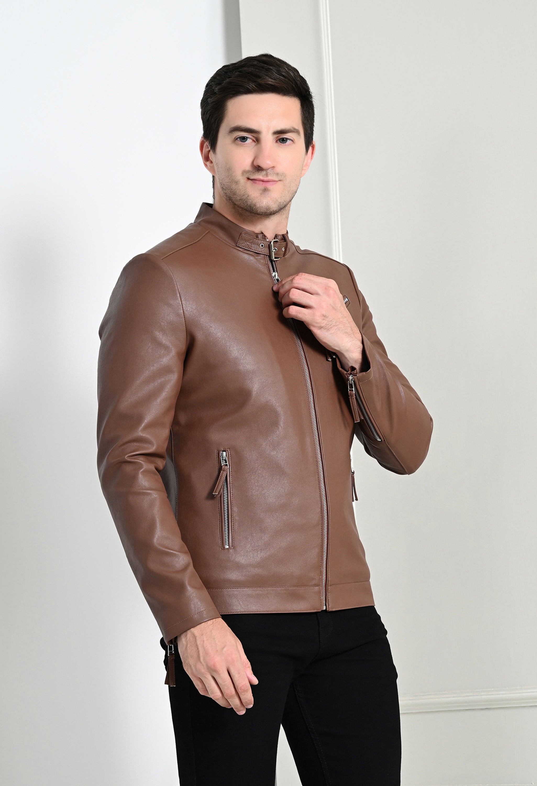 Men Leather Lightweight Tan Biker Jacket