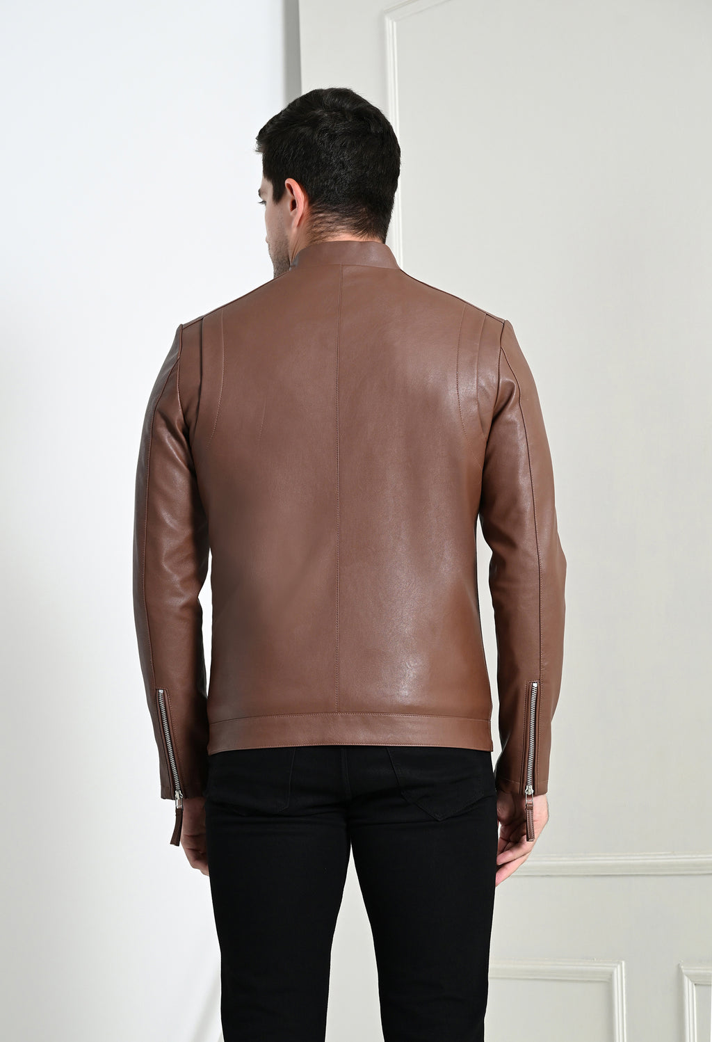 Men Leather Lightweight Tan Biker Jacket