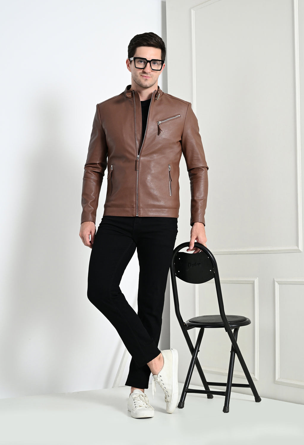 Men Leather Lightweight Tan Biker Jacket