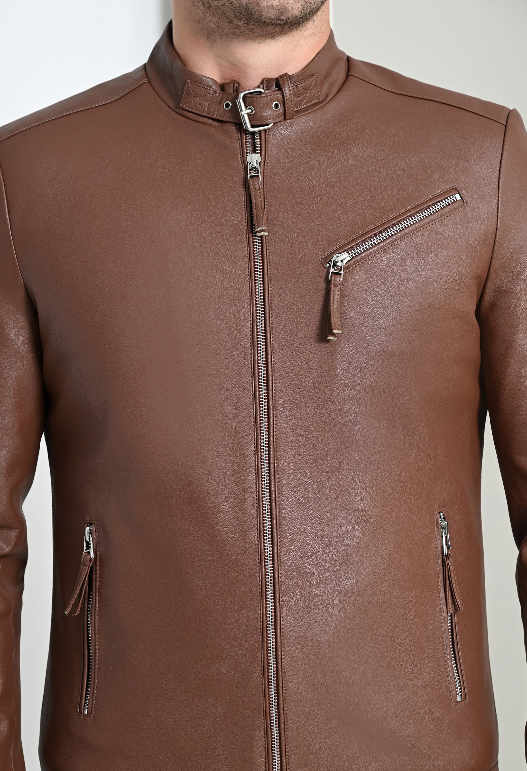 Men Leather Lightweight Tan Biker Jacket