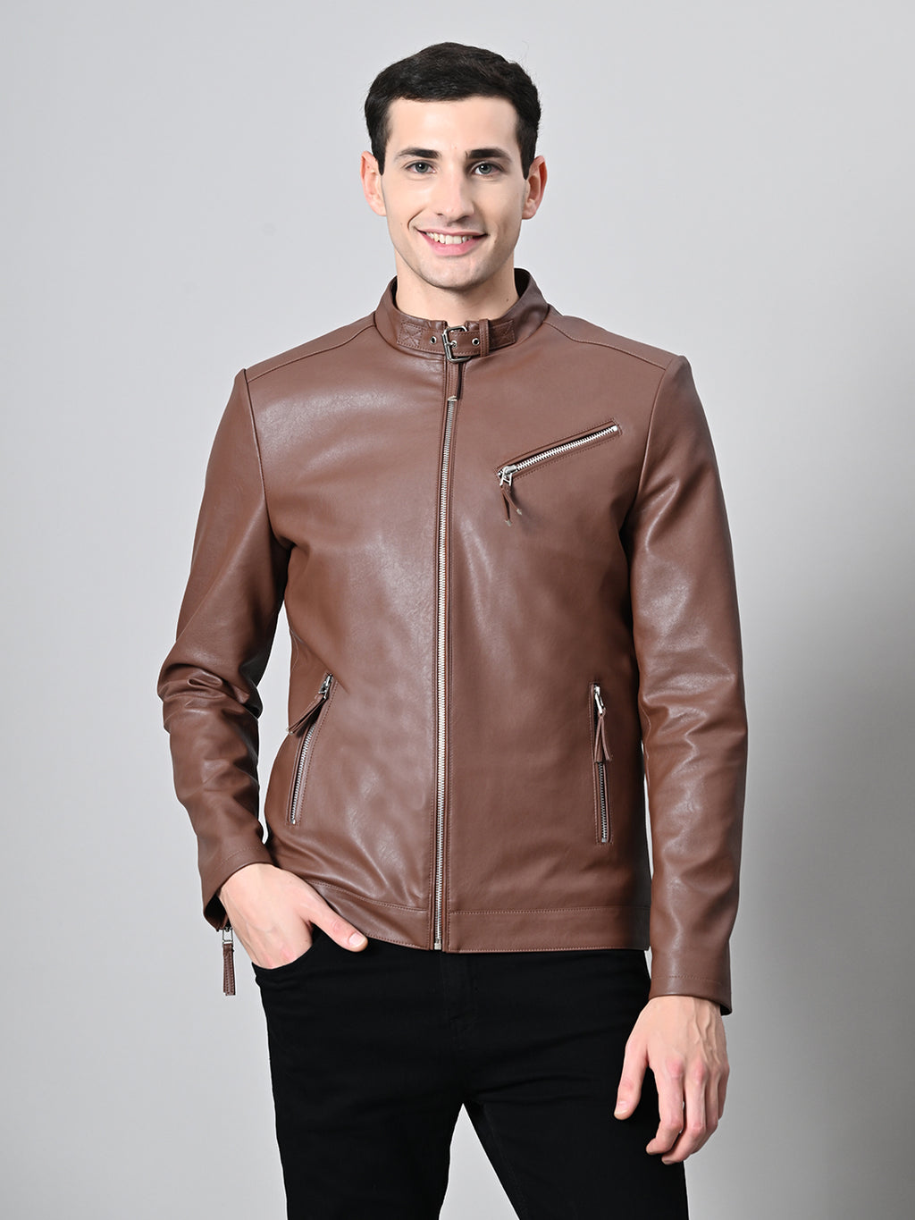 Leather Lightweight Biker Tan Jacket For Men