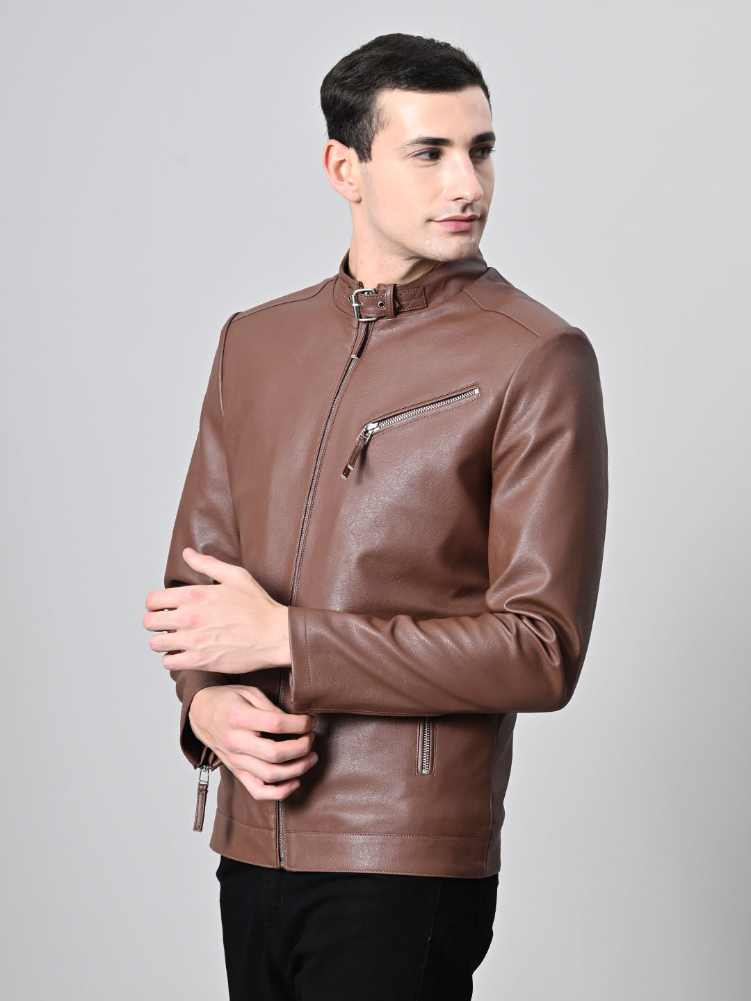 Leather Lightweight Biker Tan Jacket For Men