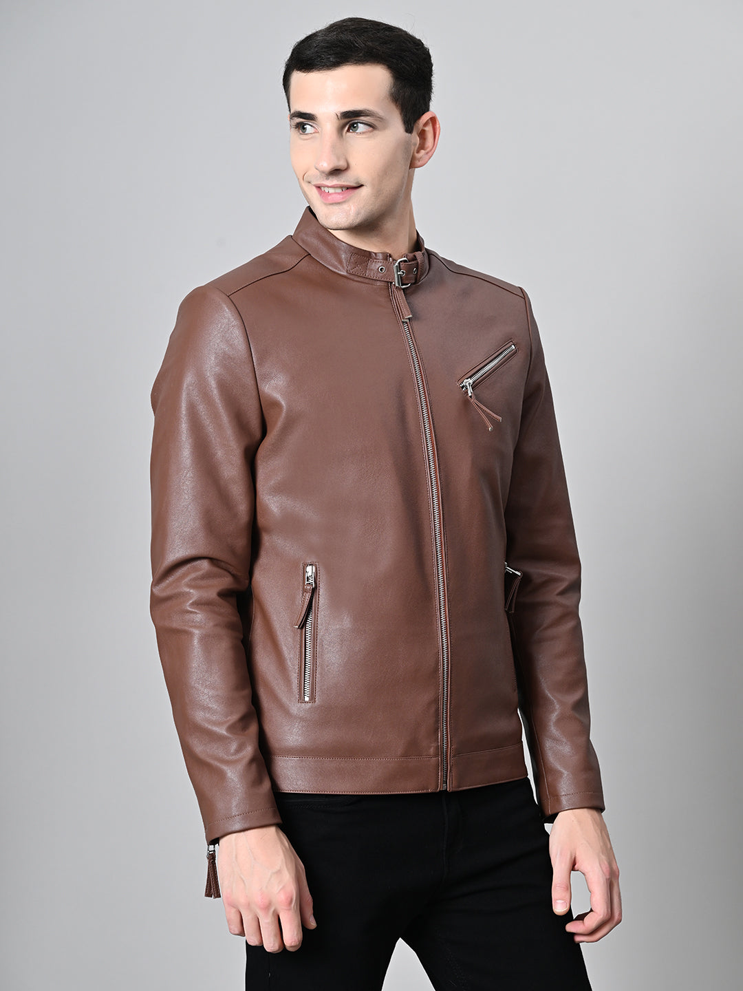Leather Lightweight Biker Tan Jacket For Men