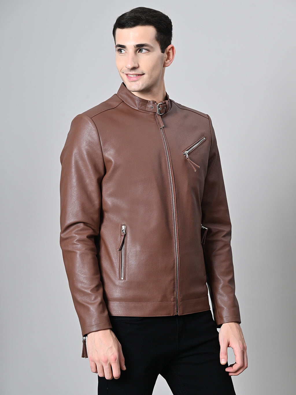 Leather Lightweight Biker Tan Jacket For Men