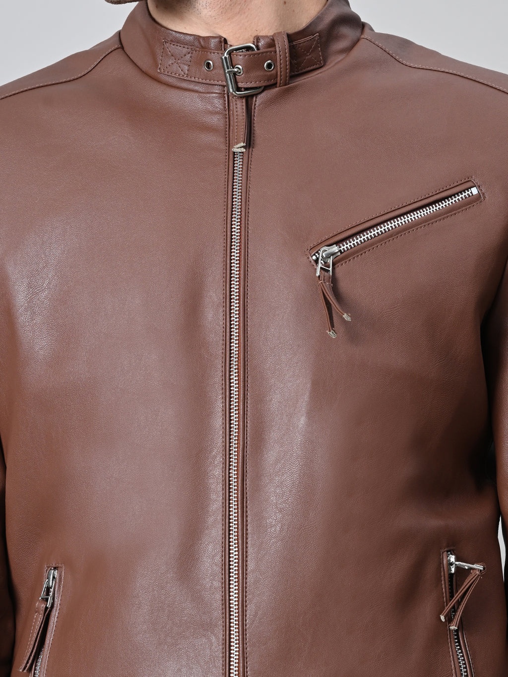 Leather Lightweight Biker Tan Jacket For Men