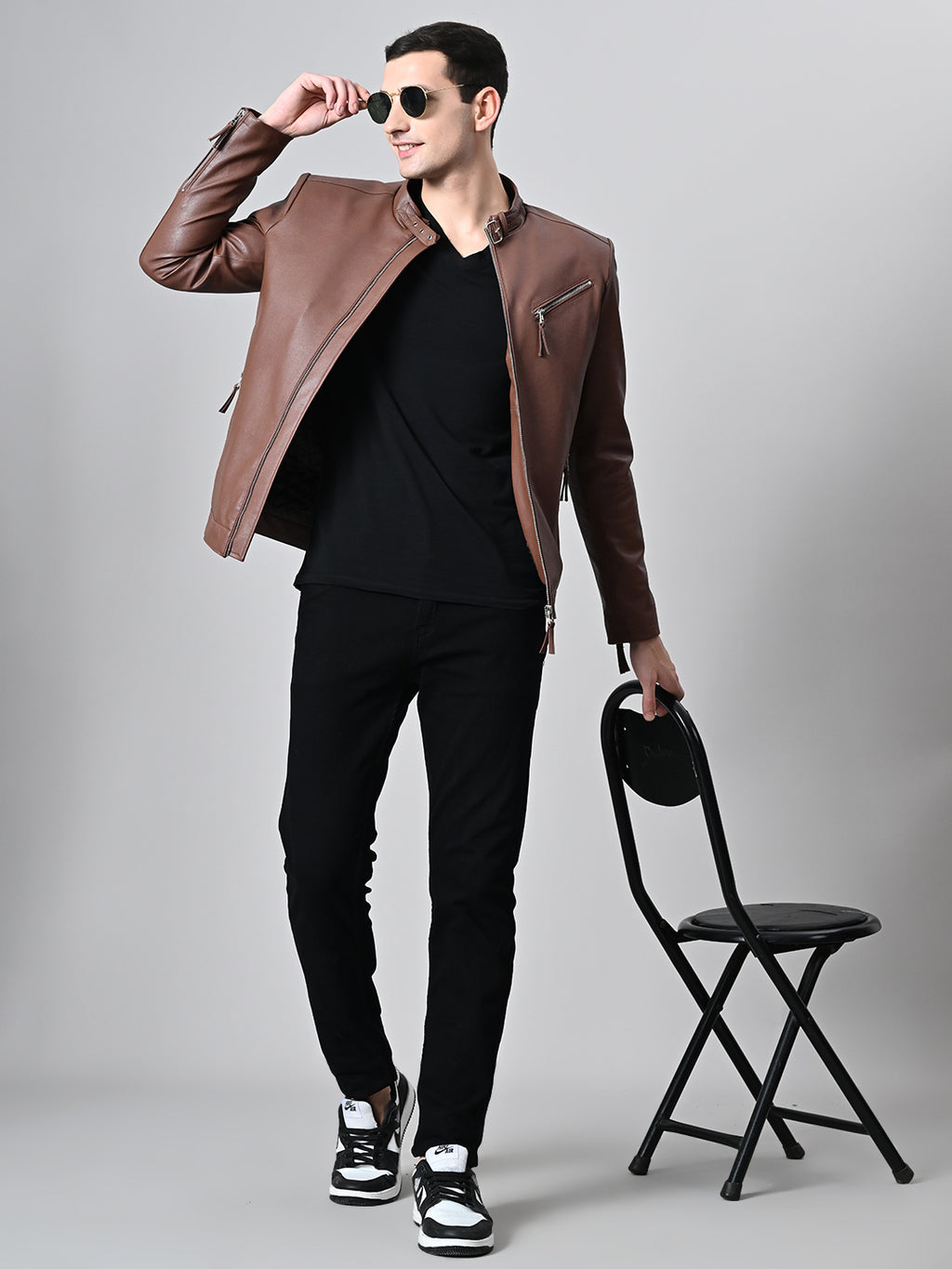 Leather Lightweight Biker Tan Jacket For Men