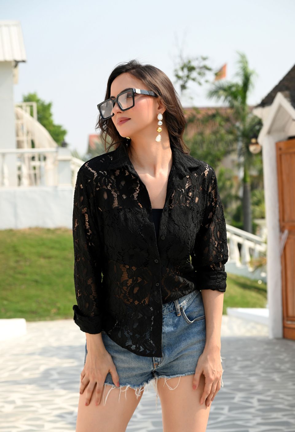 Women Black Net Comfort Casual Shirts