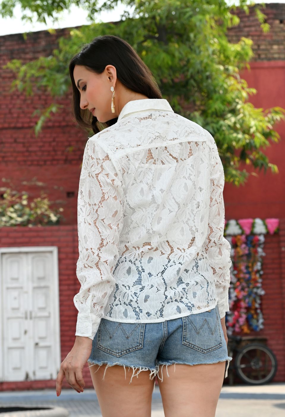 Women White Net Comfort Casual Shirts