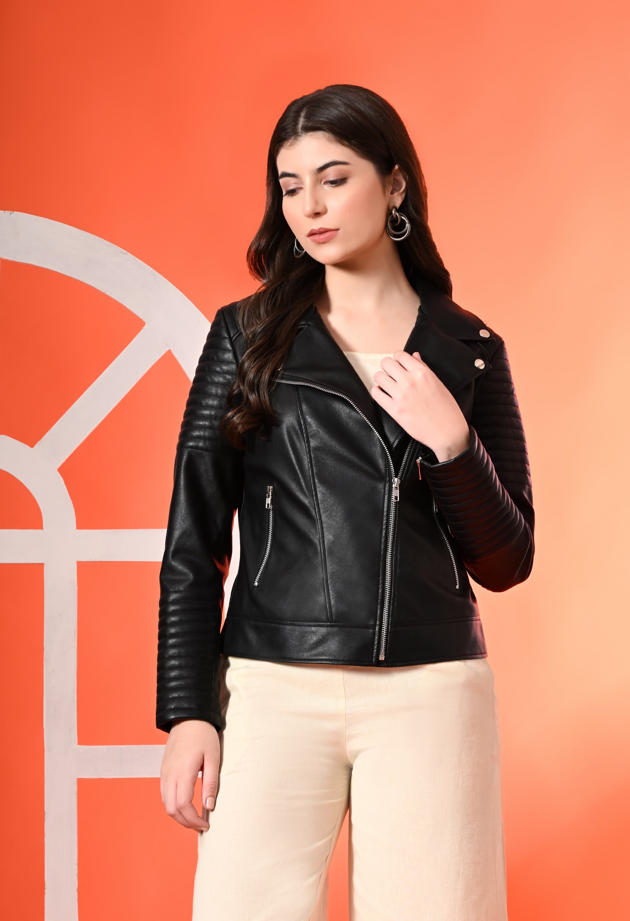 Women Lightweight Crop Leather Jacket
