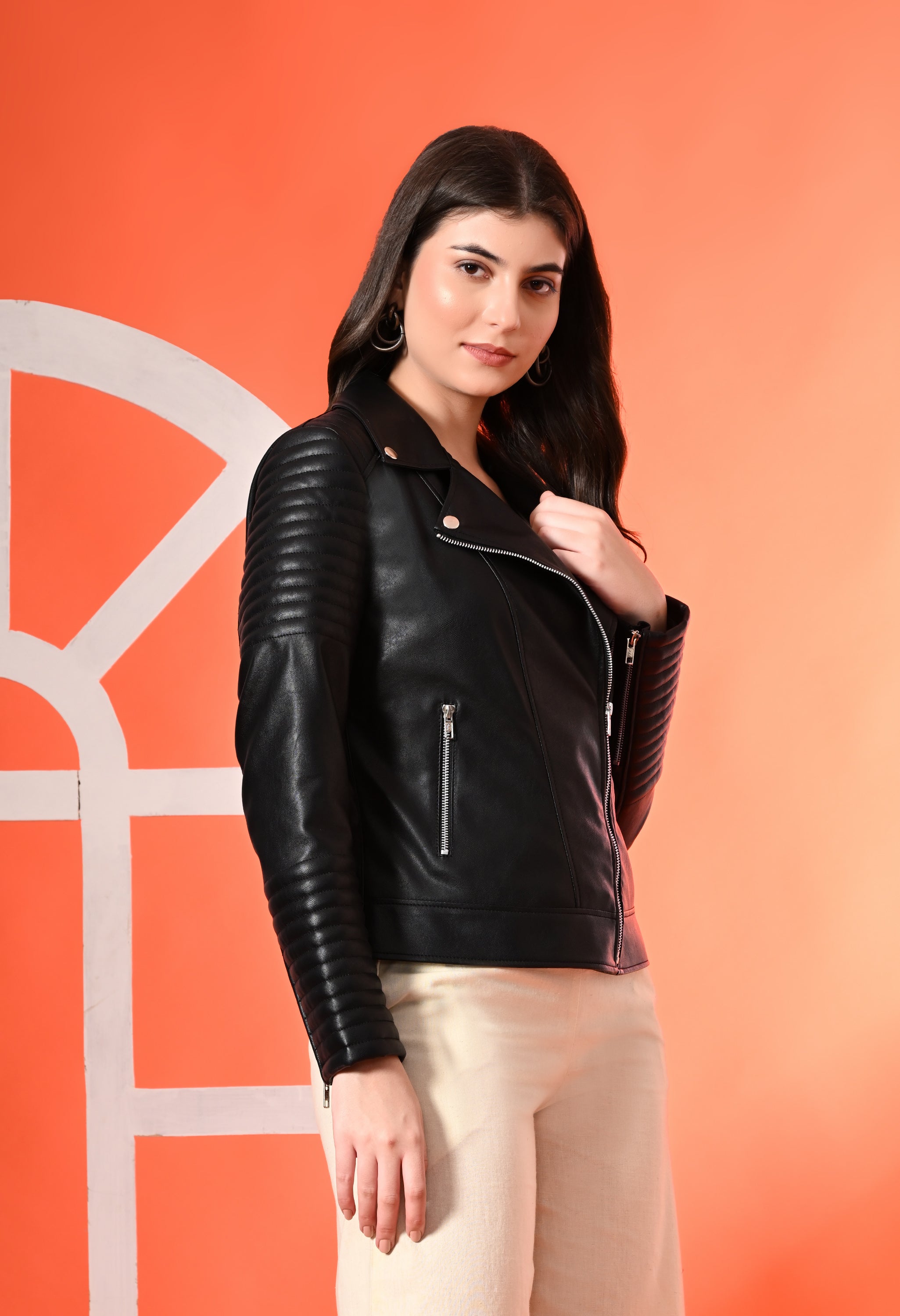 Women Lightweight Crop Leather Jacket