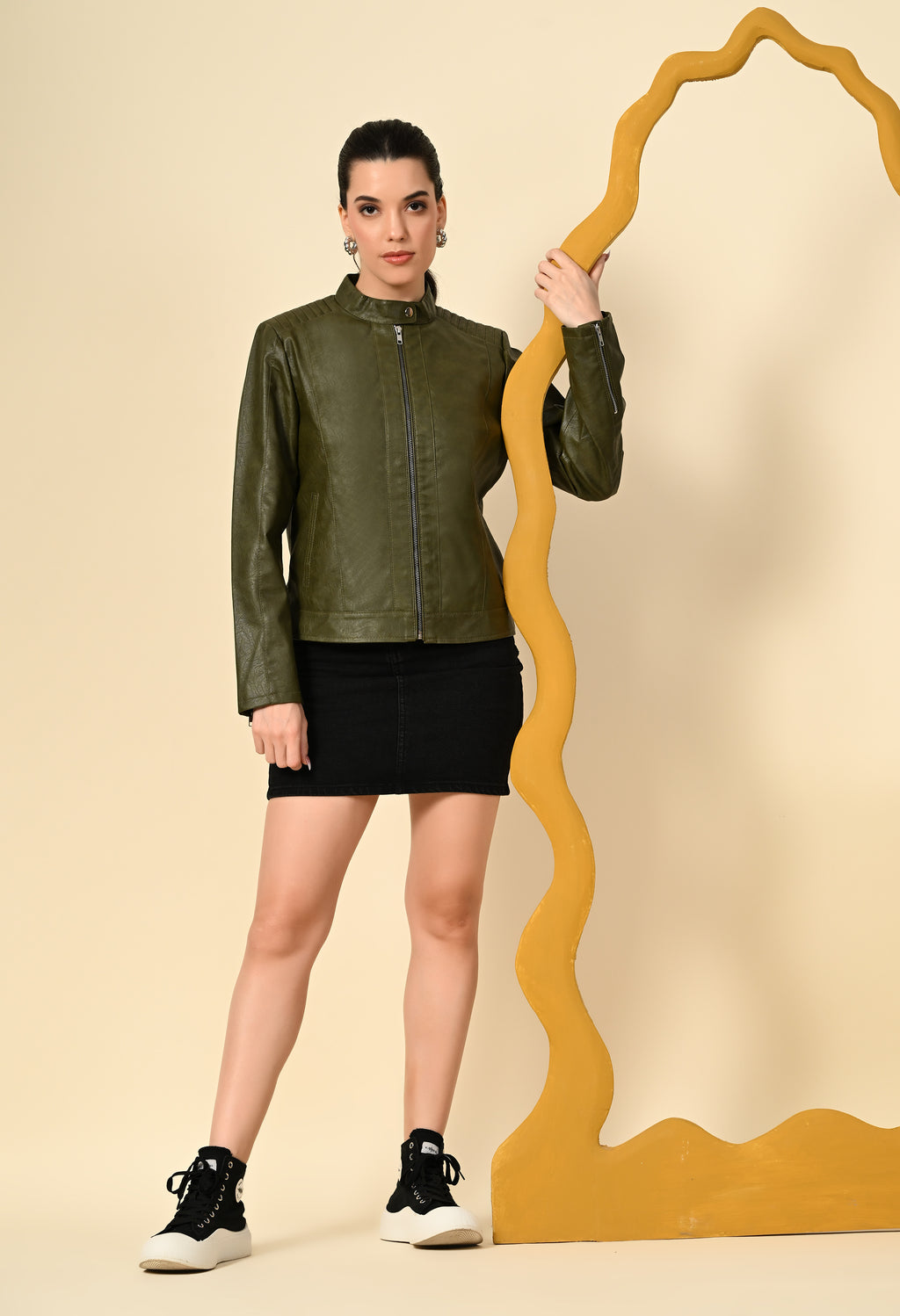 Water Resistant Anti Odour Outdoor Green Biker Jacket