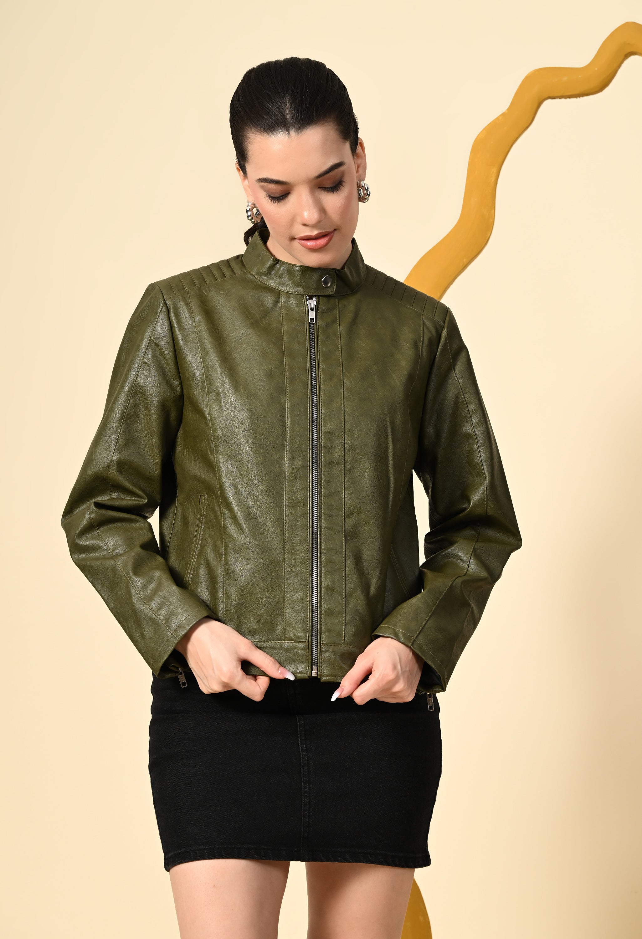 Water Resistant Anti Odour Outdoor Green Biker Jacket