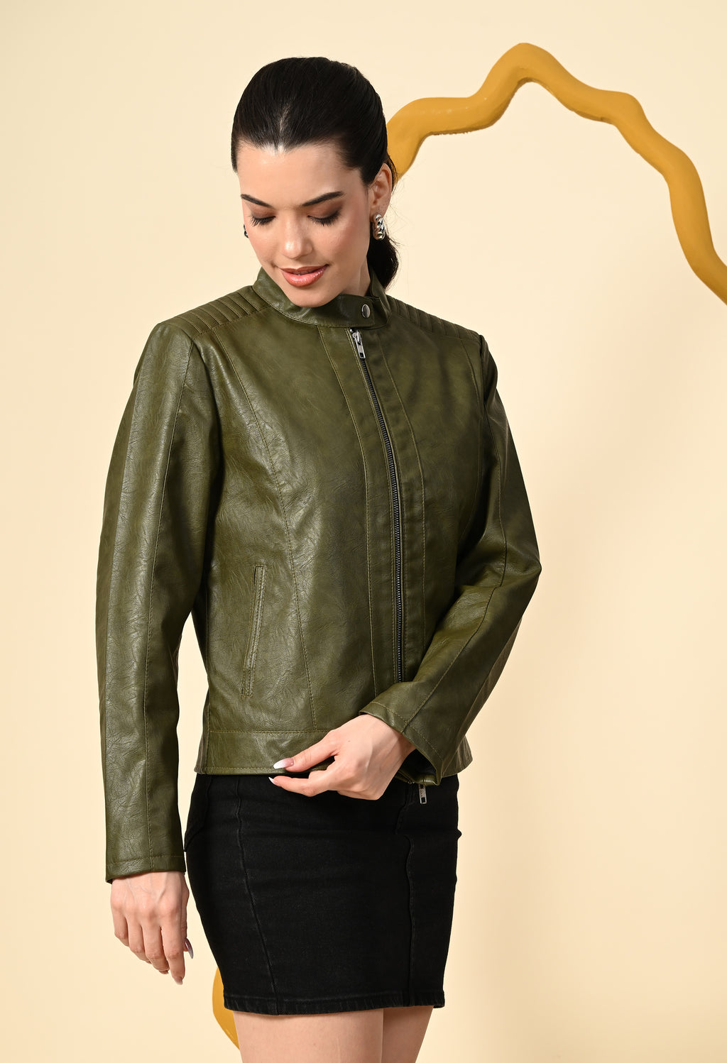 Water Resistant Anti Odour Outdoor Green Biker Jacket
