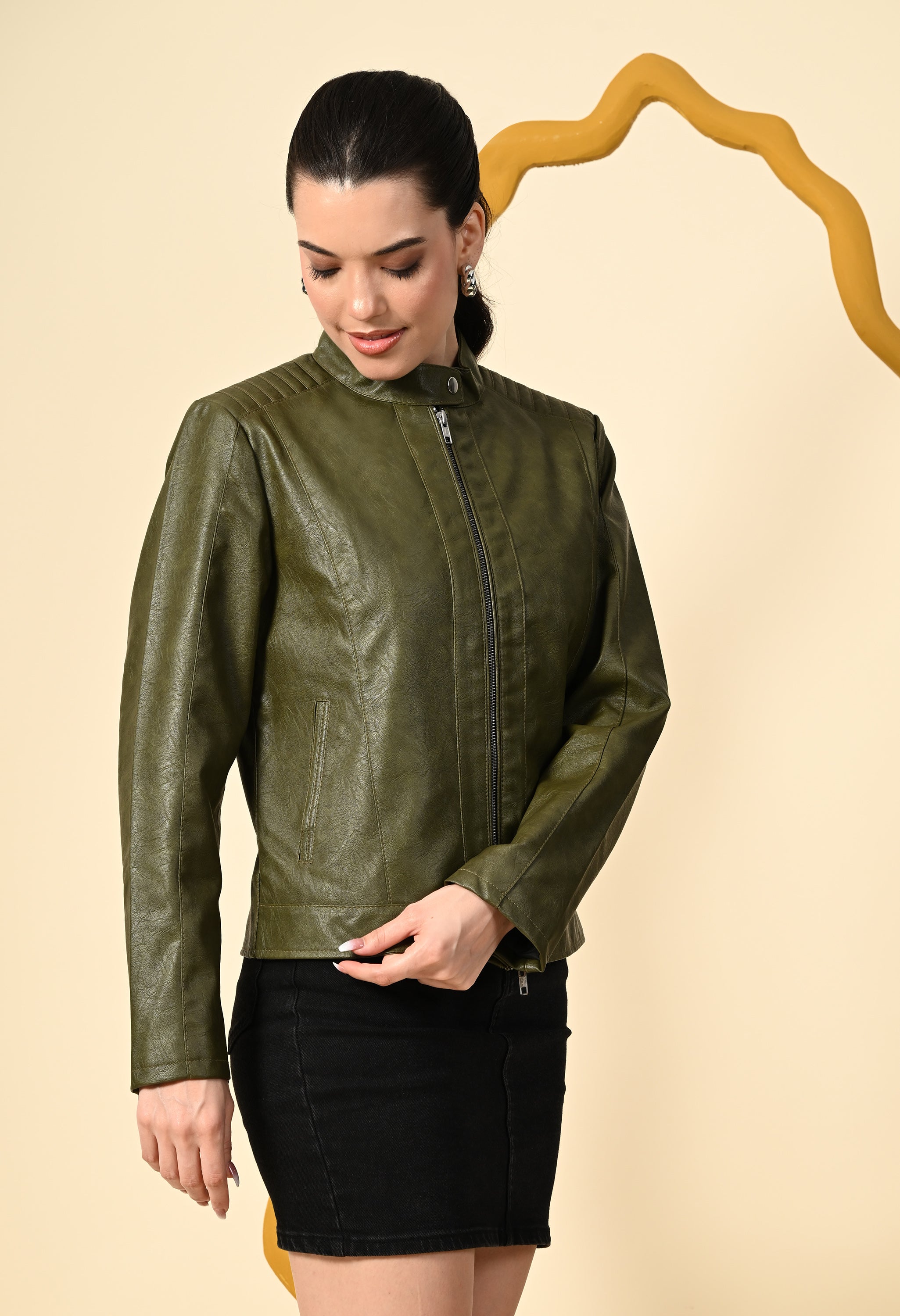 Water Resistant Anti Odour Outdoor Green Biker Jacket