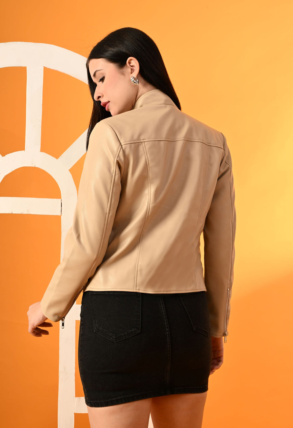 Leather Water Resistant Outdoor Beige Biker Jacket