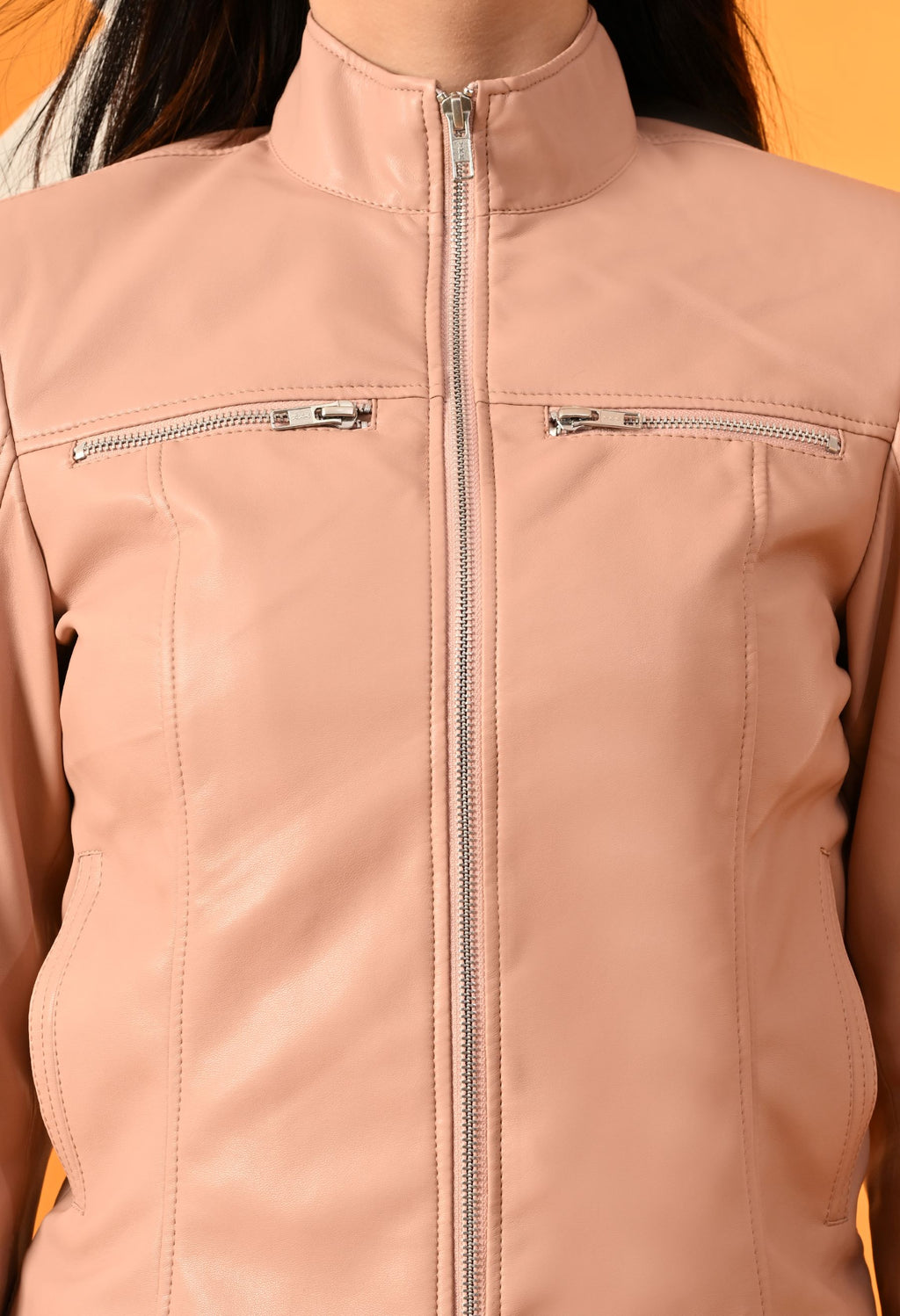 Leather Water Resistant Outdoor Pink Biker Jacket