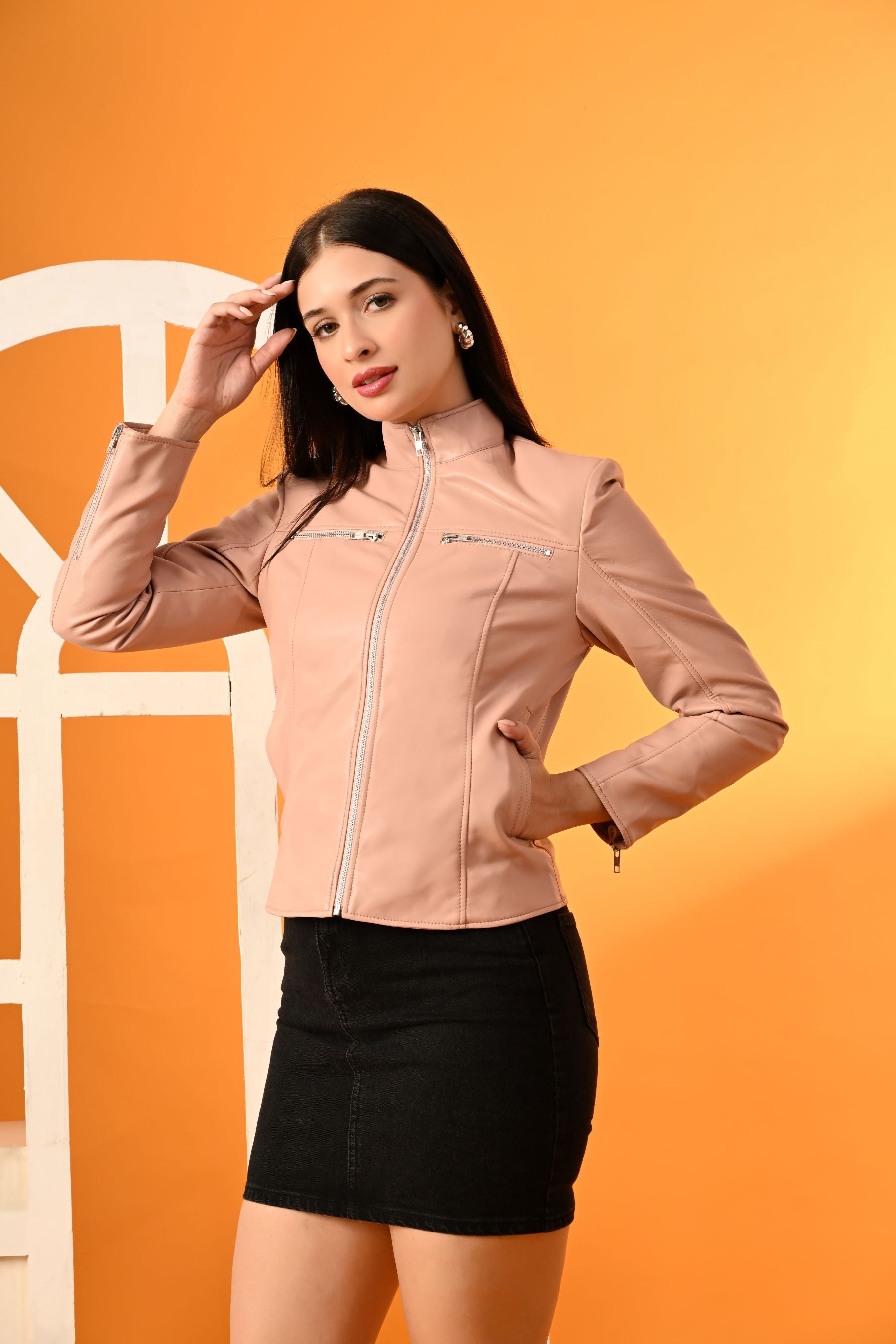 Leather Water Resistant Outdoor Pink Biker Jacket