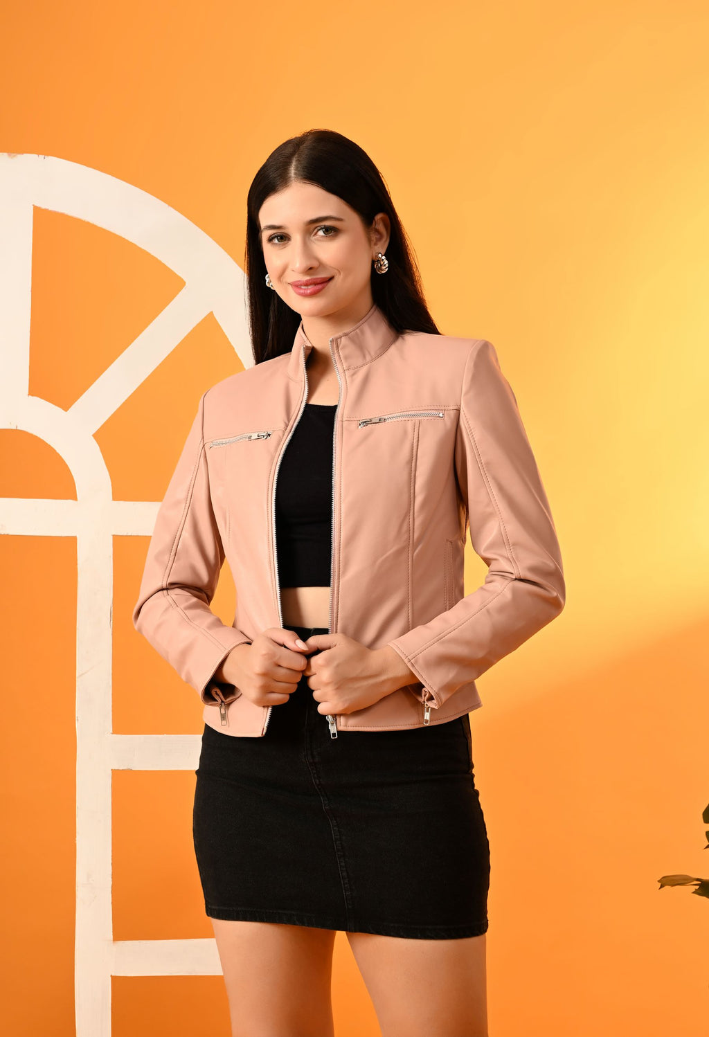 Leather Water Resistant Outdoor Pink Biker Jacket