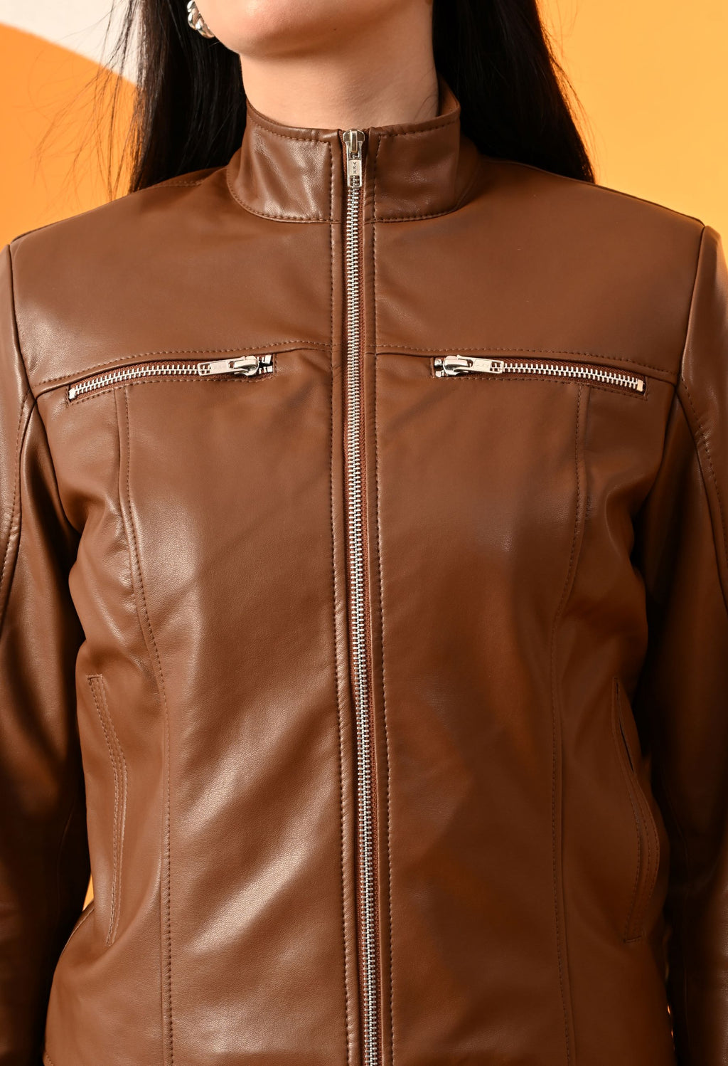 Leather Water Resistant Outdoor Tan Biker Jacket