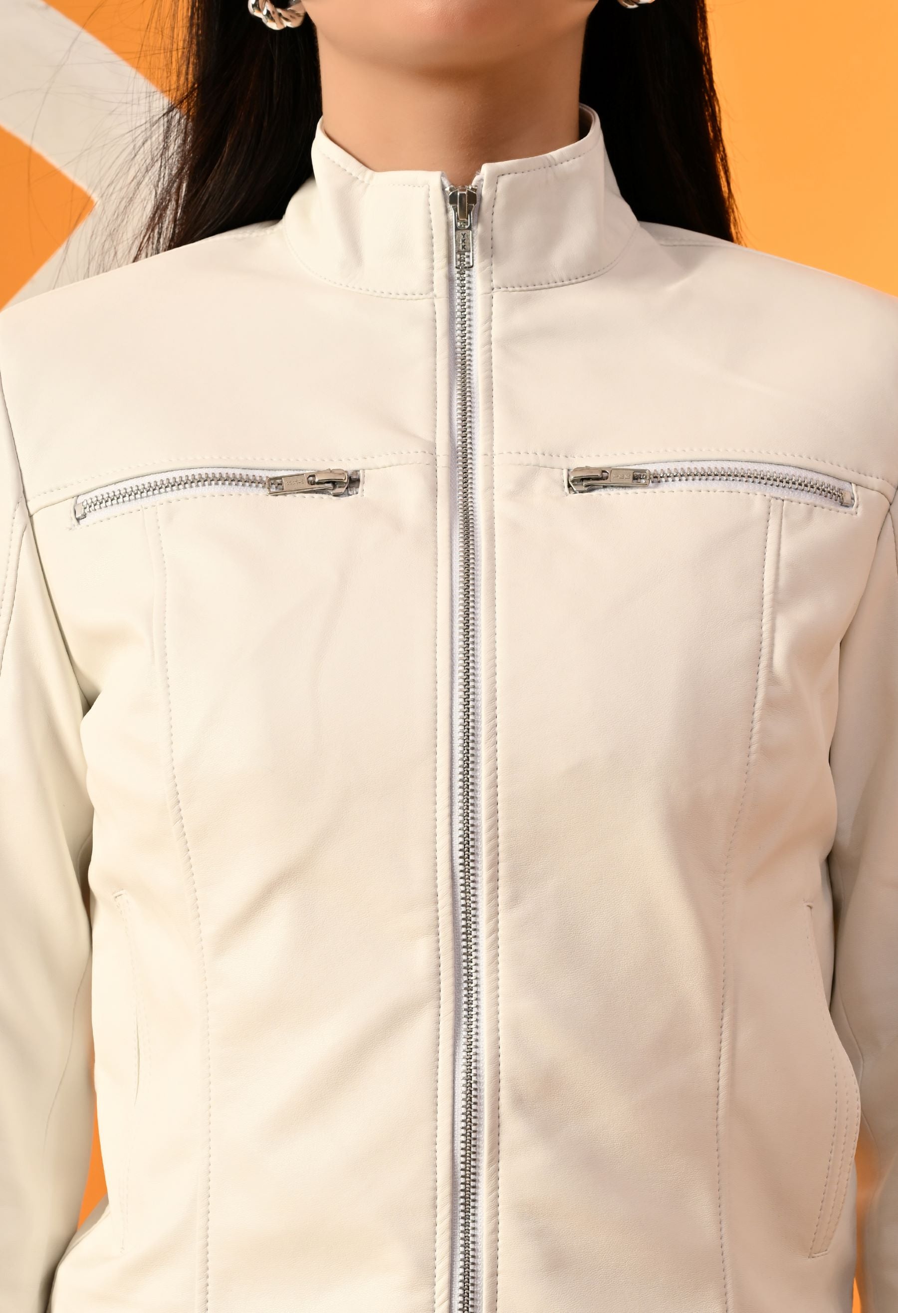 Leather Water Resistant Outdoor White Biker Jacket