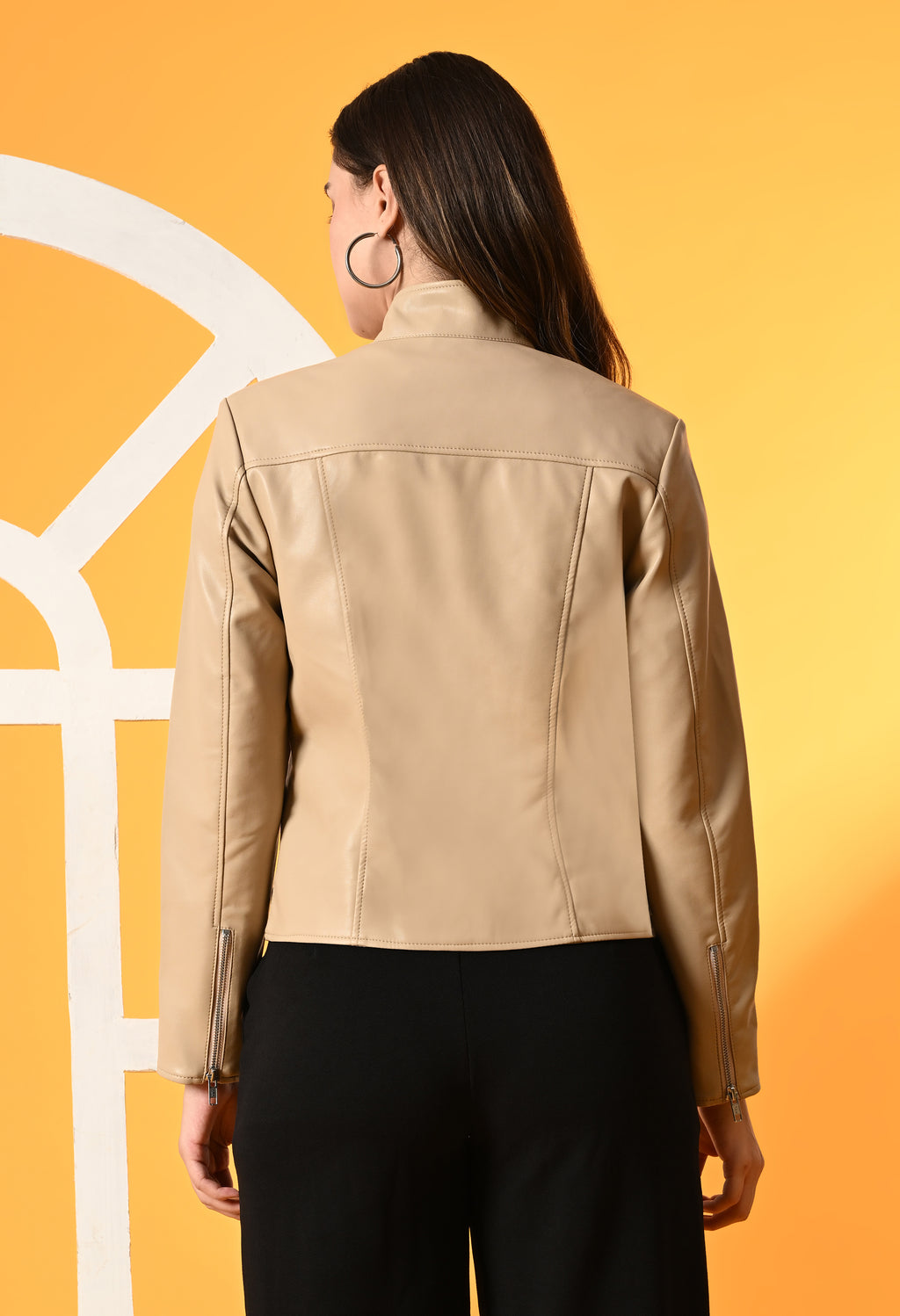 Women Mock Collar Solid Water Resistant Biker Jacket
