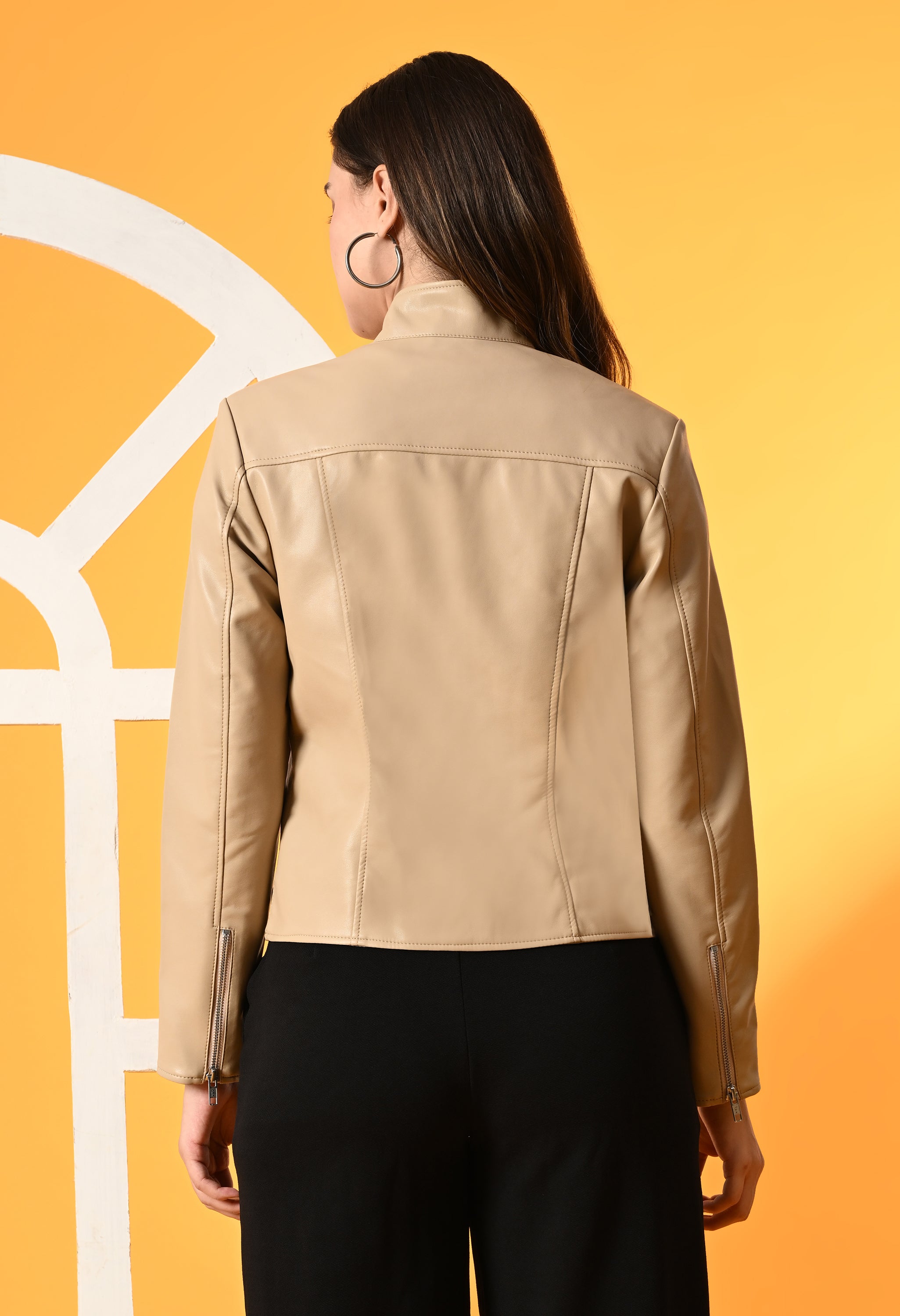 Women Mock Collar Solid Water Resistant Biker Jacket