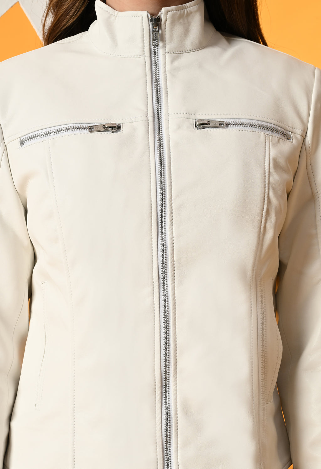 Women Mock Collar Solid Water Resistant Biker Jacket