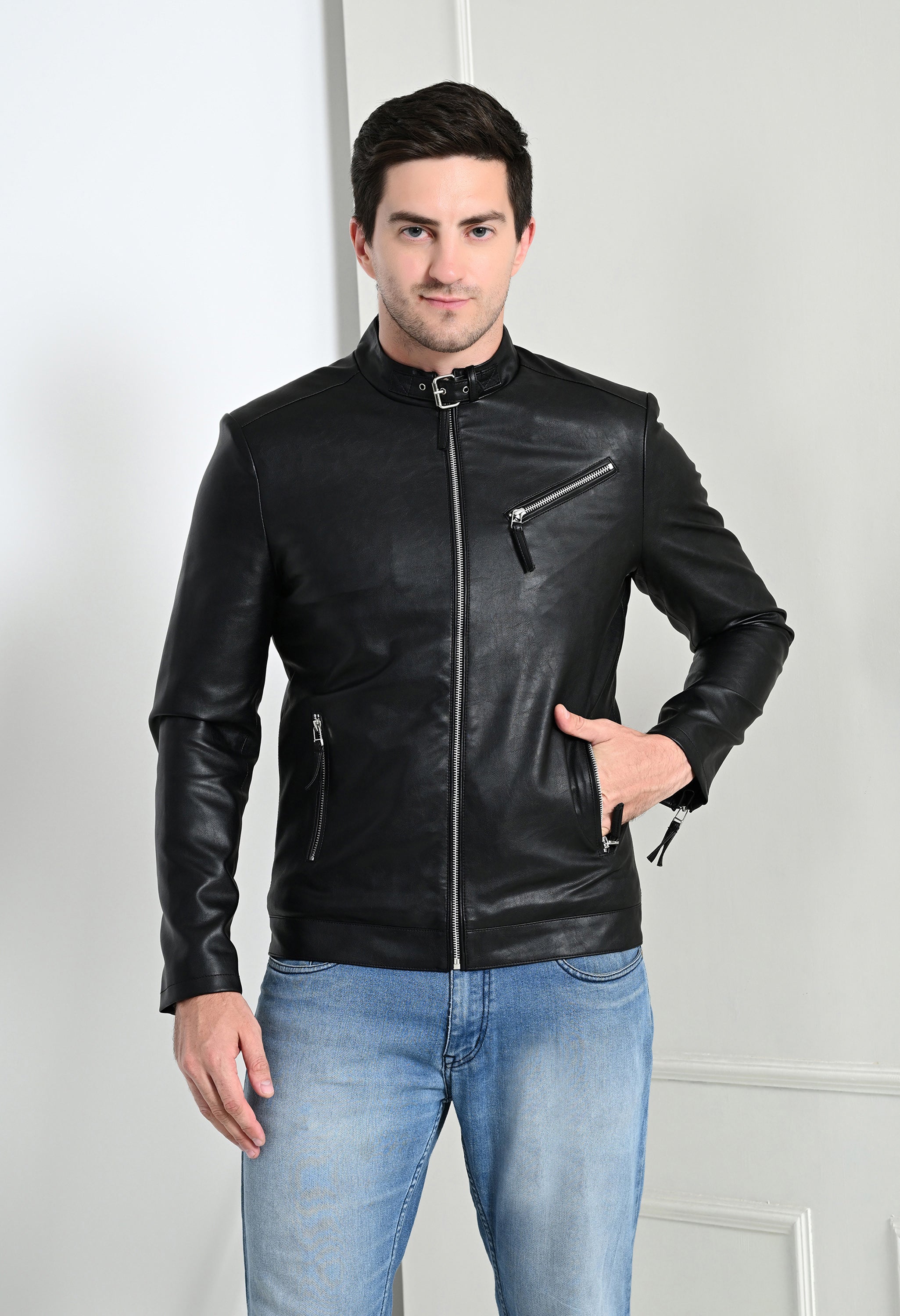 Men Leather Lightweight Black Biker Jacket