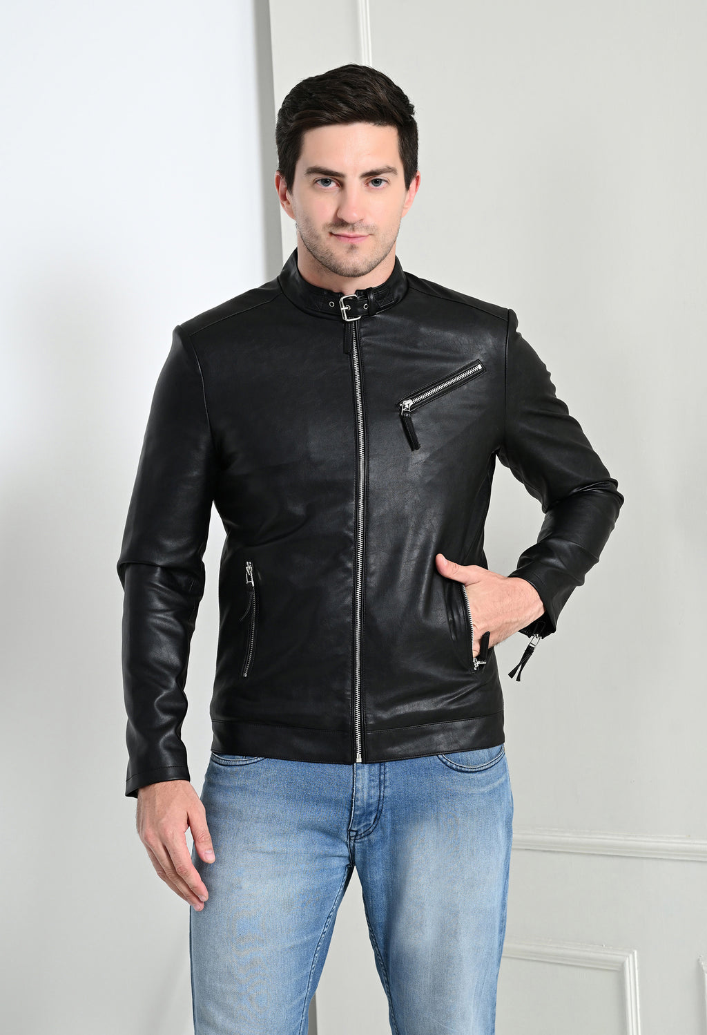 Men Leather Lightweight Black Biker Jacket
