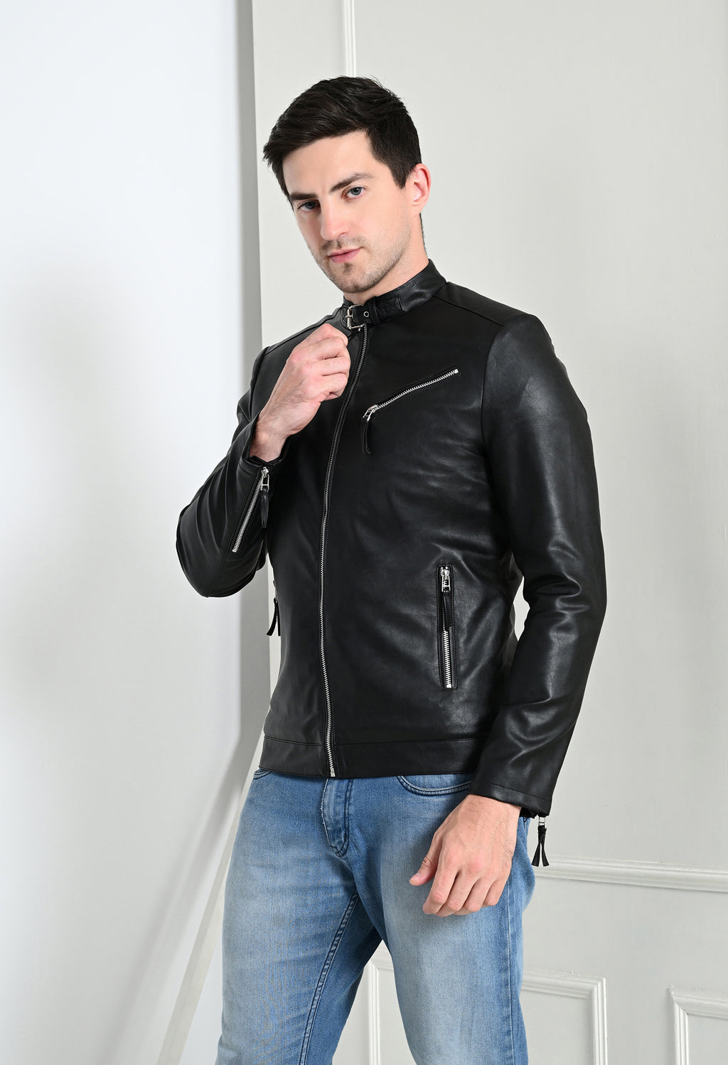Men Leather Lightweight Black Biker Jacket