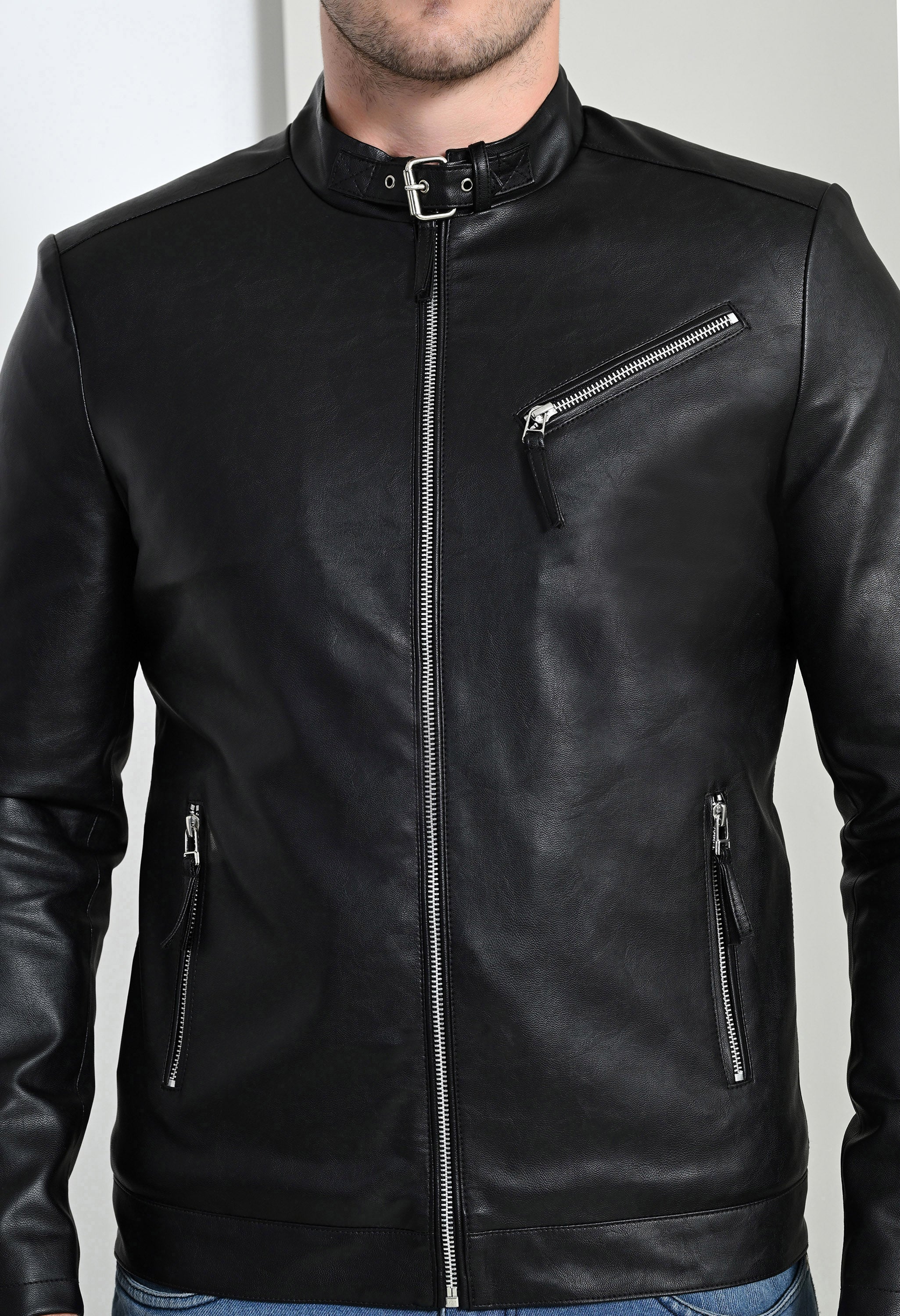 Men Leather Lightweight Black Biker Jacket