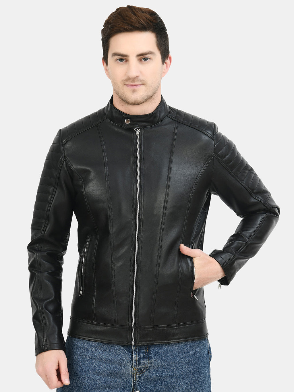 Anti Odour Black Leather Bomber Jacket For Men