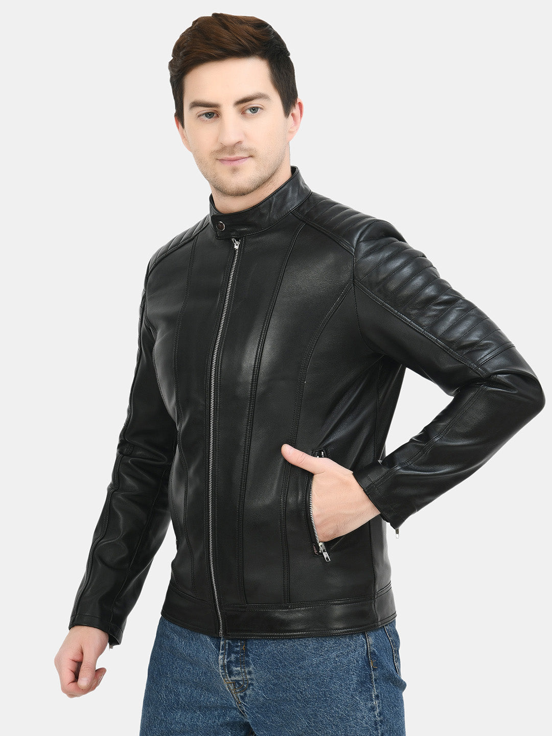 Anti Odour Black Leather Bomber Jacket For Men