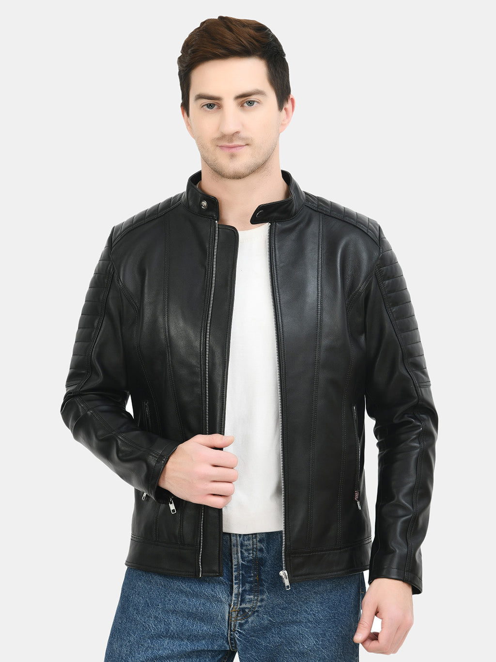 Anti Odour Black Leather Bomber Jacket For Men