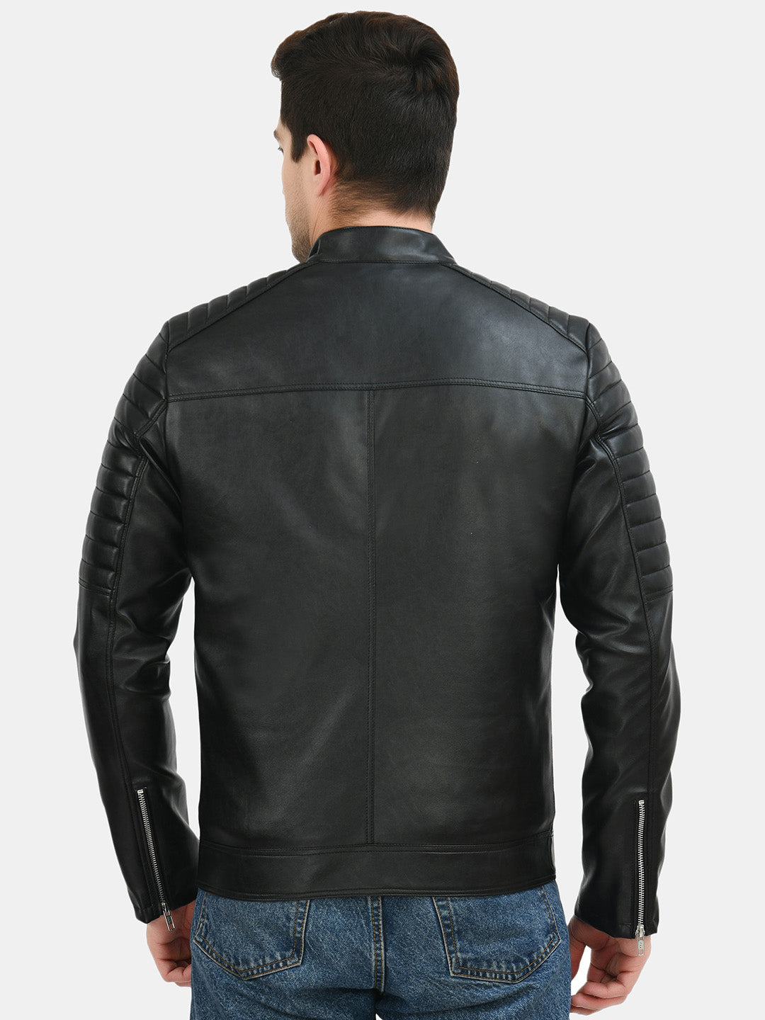 Anti Odour Black Leather Bomber Jacket For Men