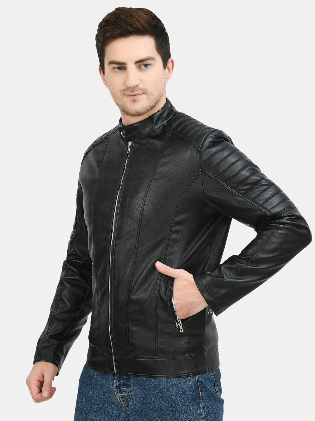Anti Odour Black Leather Bomber Jacket For Men