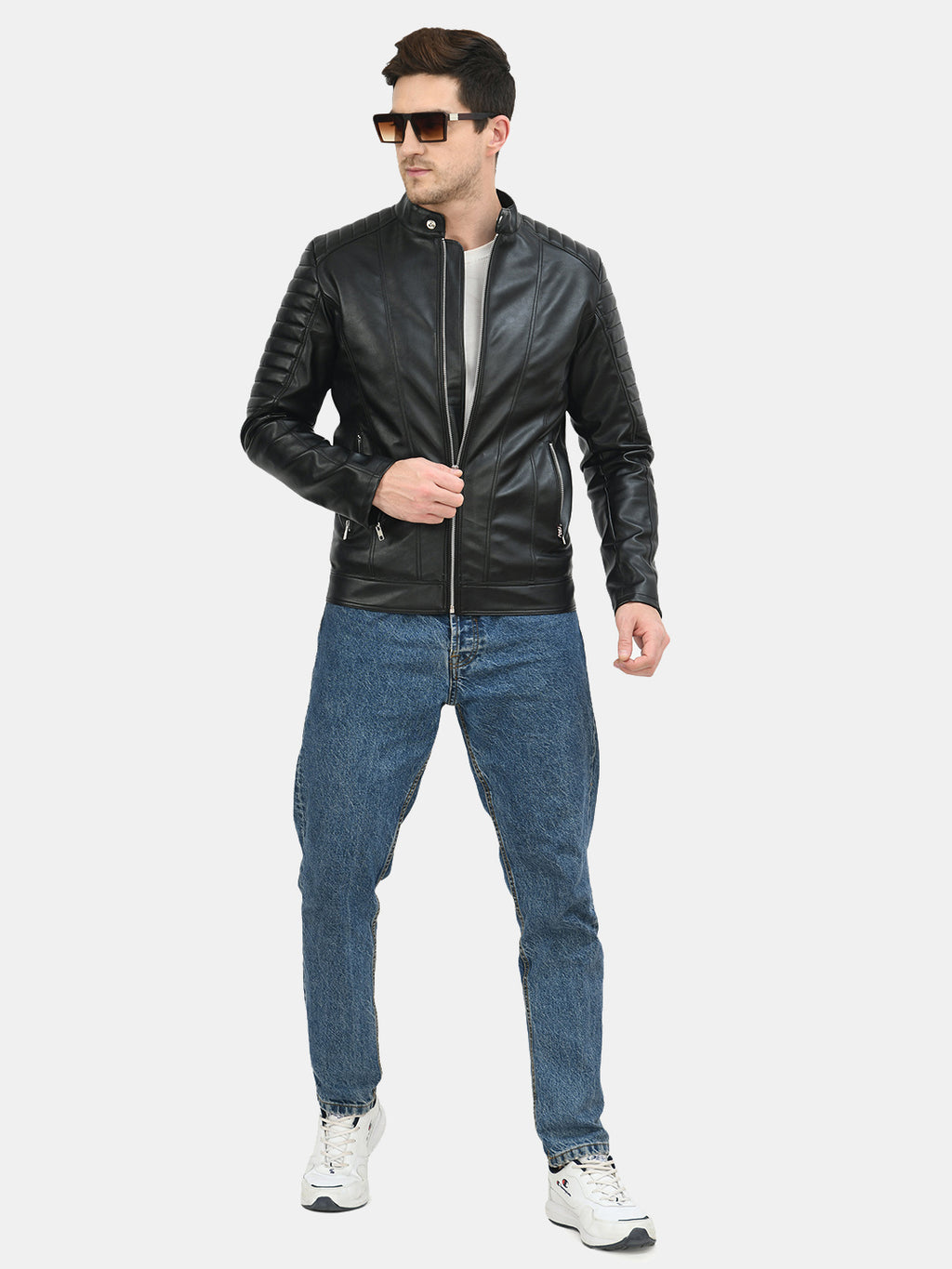 Anti Odour Black Leather Bomber Jacket For Men