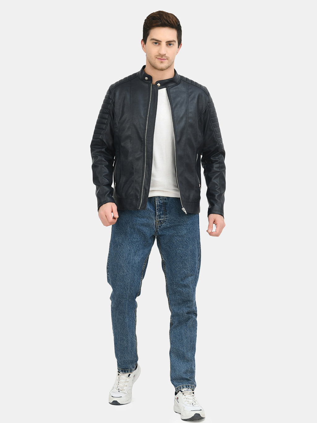 Anti Odour Black Leather Bomber Jacket For Men