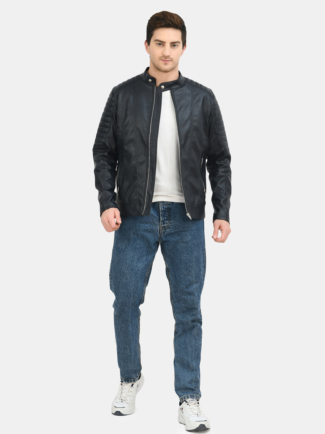 Anti Odour Black Leather Bomber Jacket For Men