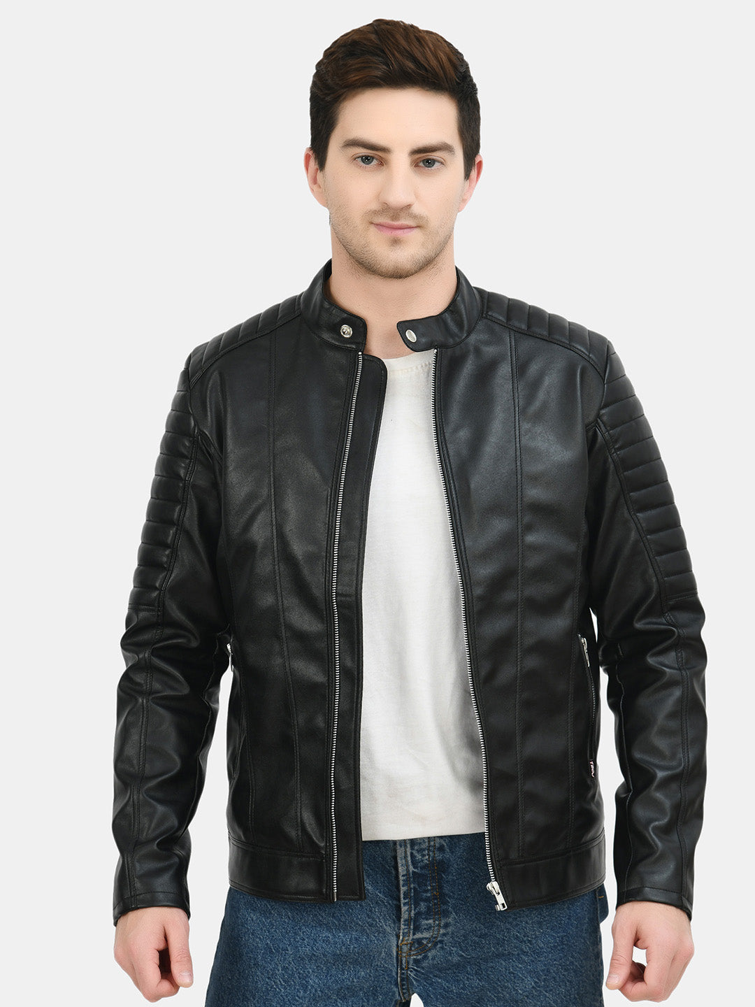 Anti Odour Black Leather Bomber Jacket For Men