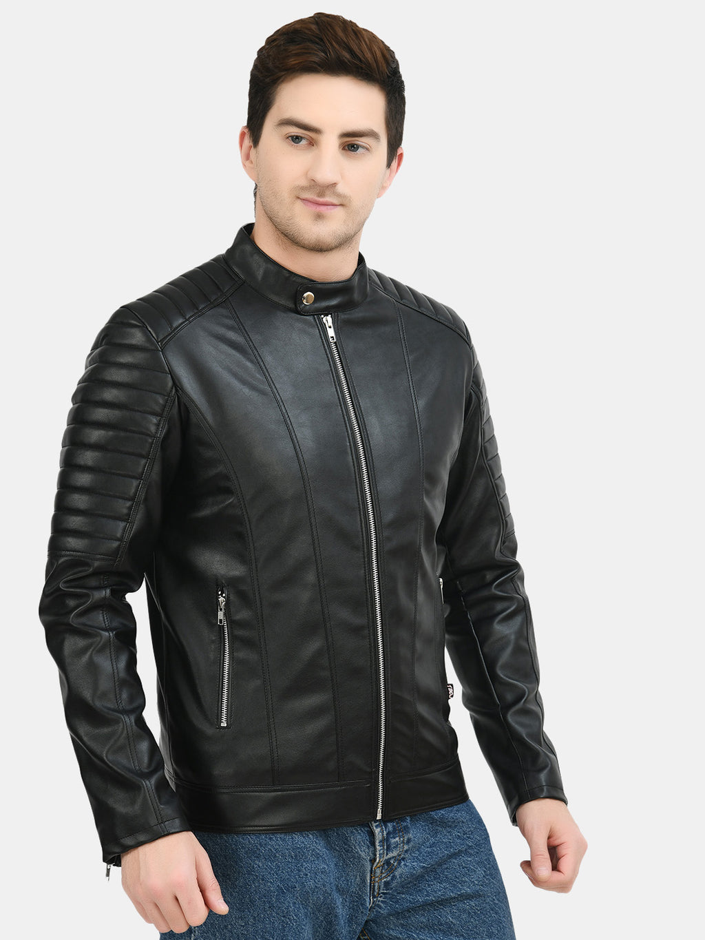 Anti Odour Black Leather Bomber Jacket For Men