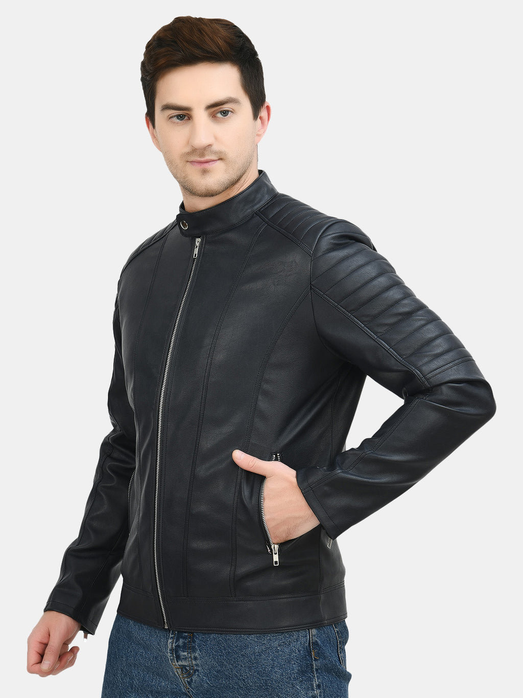 Anti Odour Black Leather Bomber Jacket For Men