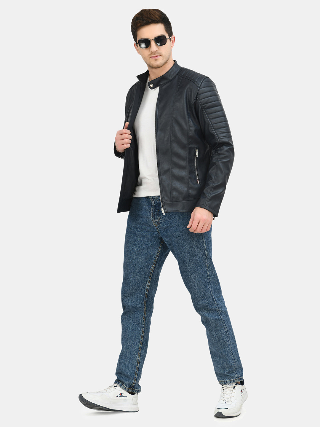 Anti Odour Black Leather Bomber Jacket For Men
