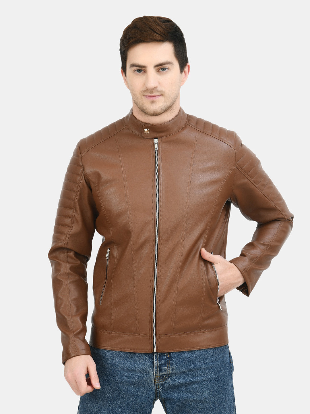 Anti Odour Tan Leather Bomber Jacket For Men