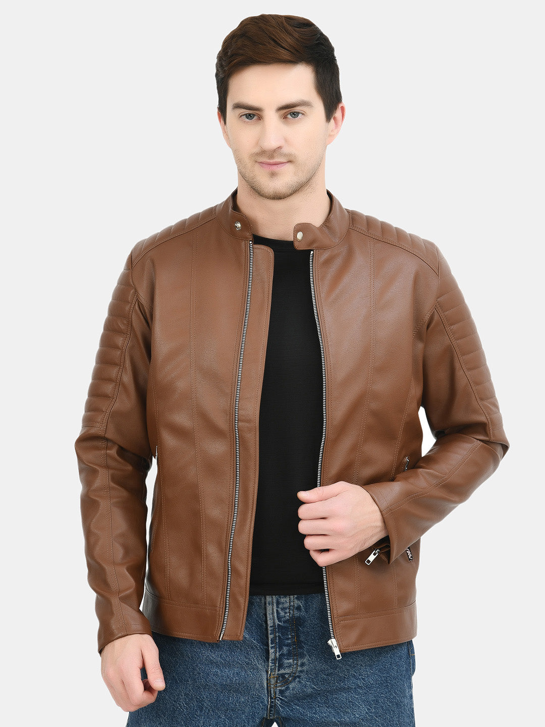 Anti Odour Tan Leather Bomber Jacket For Men