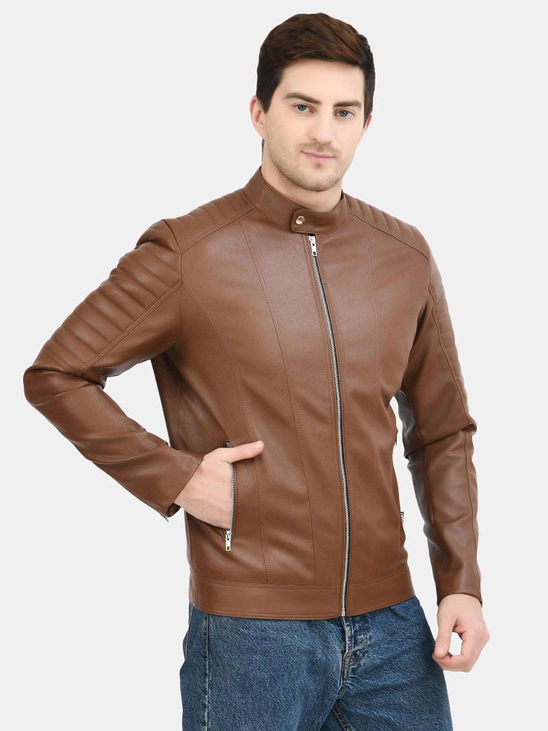 Anti Odour Tan Leather Bomber Jacket For Men