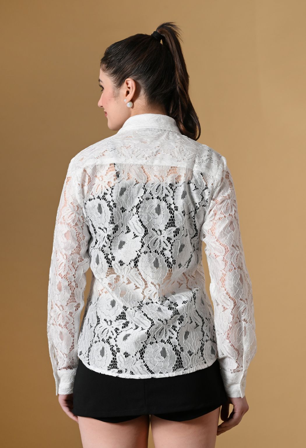 Women White Comfort Floral Sheer Casual Shirt