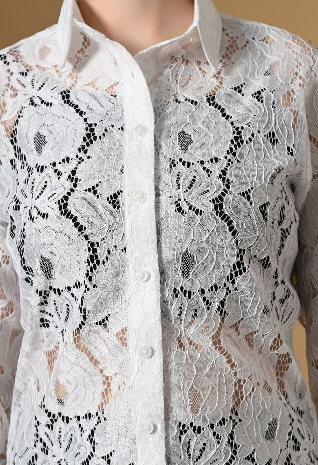 Women White Comfort Floral Sheer Casual Shirt