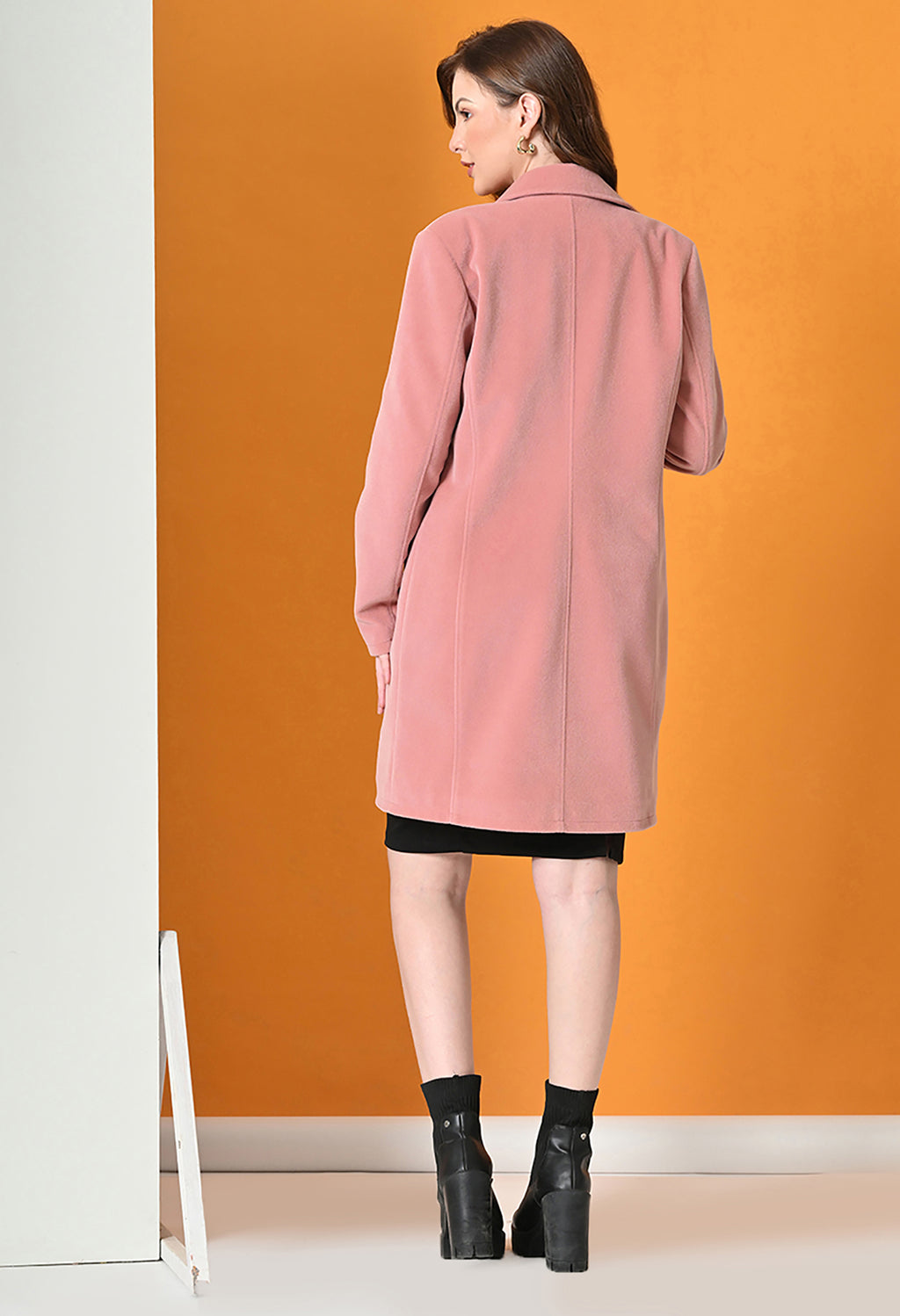 Notched Lapel Longline Trench Pink Coat For Women